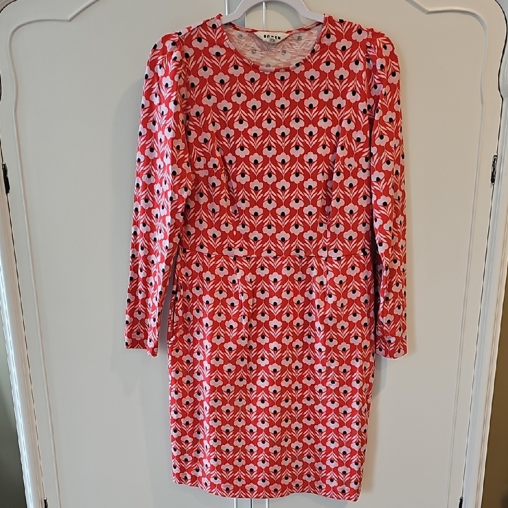 Boden Red and White Patterned Dress